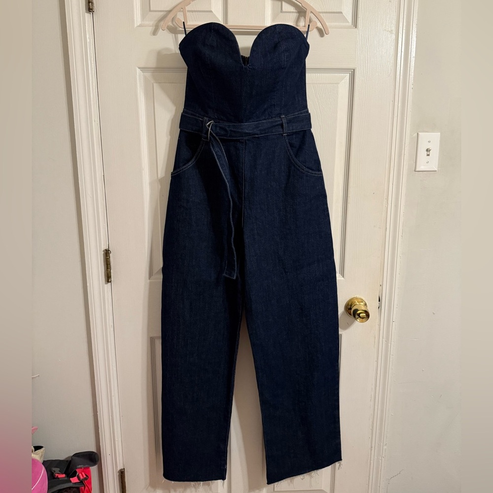 Zara Viral Bustier Strapless Denim Jumpsuit